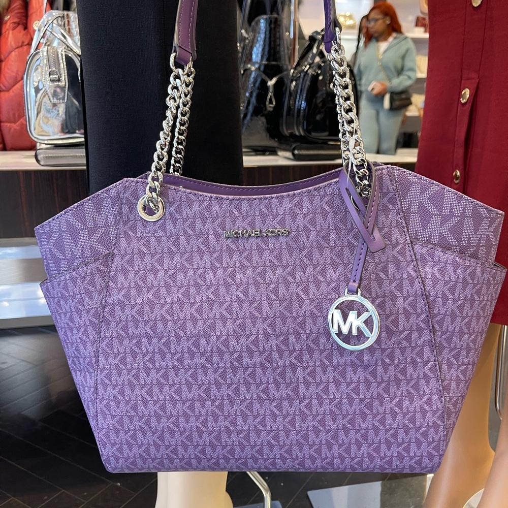 MICHAEL KORS 
Jet Set Travel Lg Signature Chain Shoulder Tote Bag
Dark Purple - Picture 6 of 16